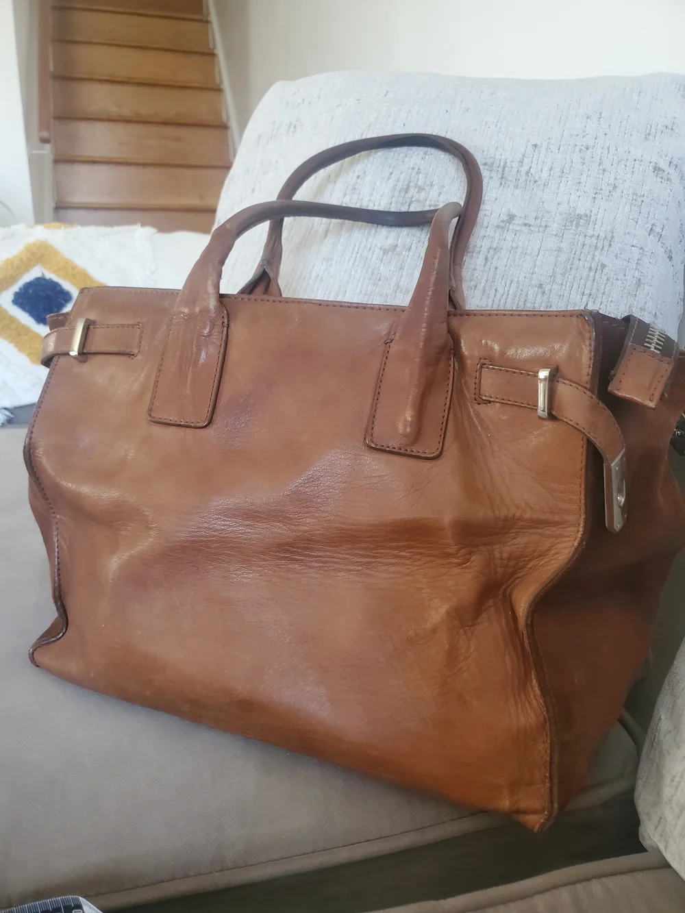 Florsheim Brown Leather Carryall Tote Bag Womens